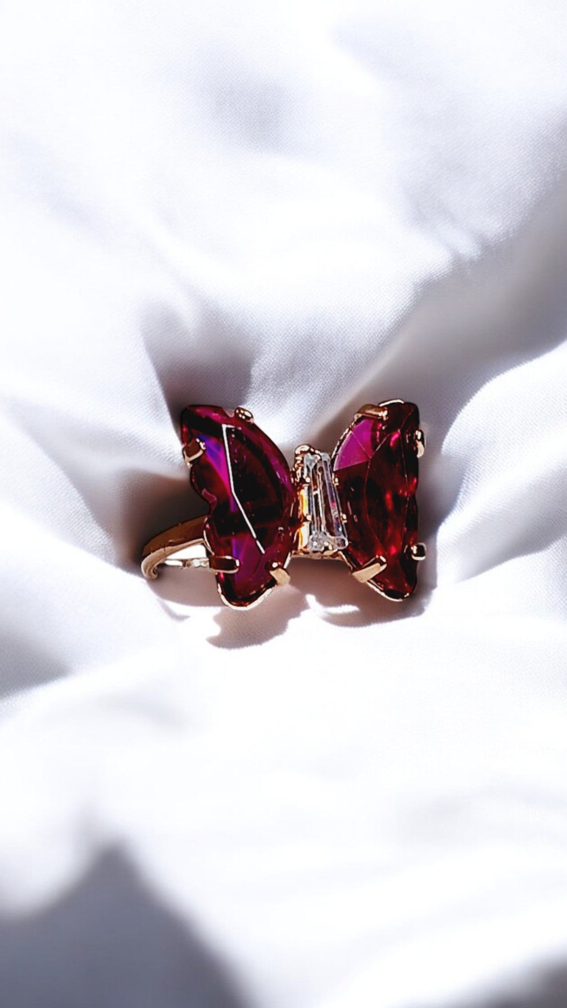 Crimson Bloom Butterfly Finger Ring