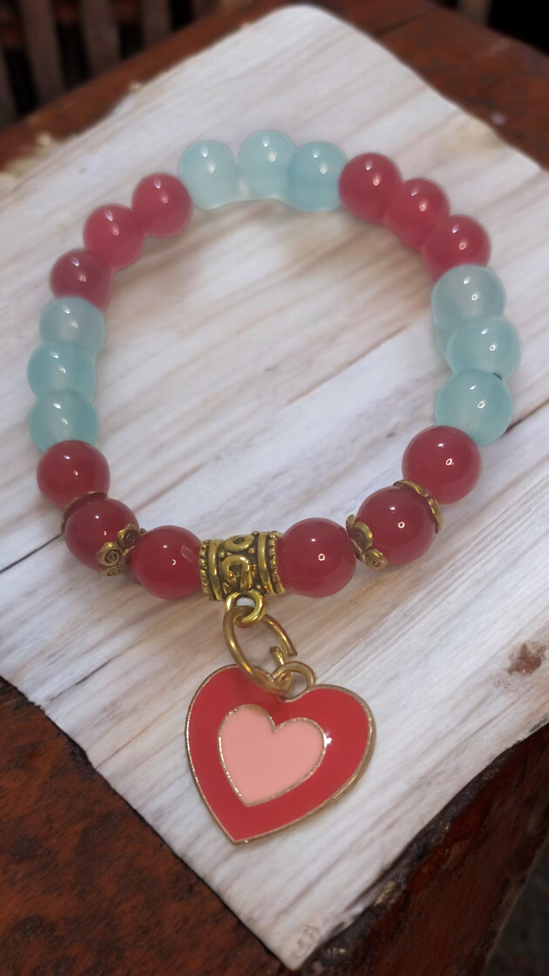 Heart Charm Red Blue Beads Designer Bracelet - Main Image