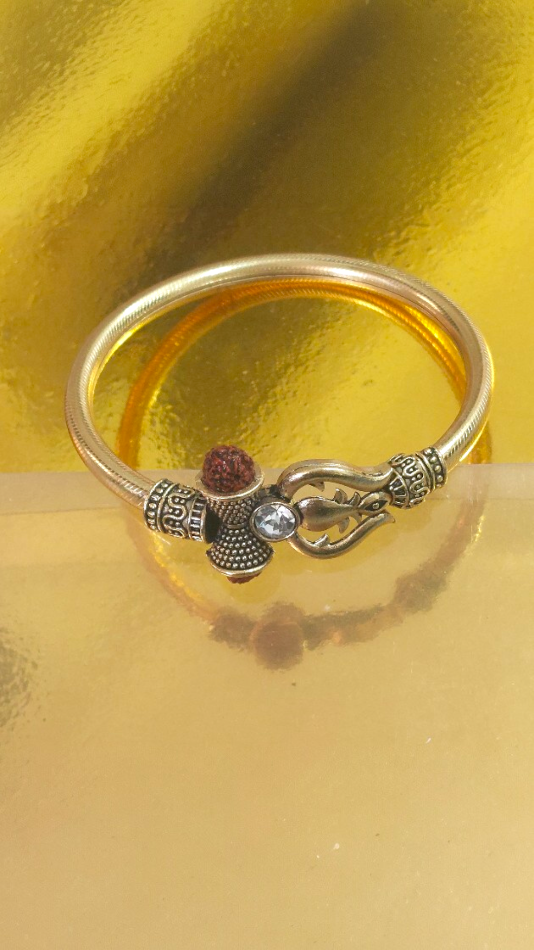 Rudraksha & Trishul Kada Bracelet for Men - Golden