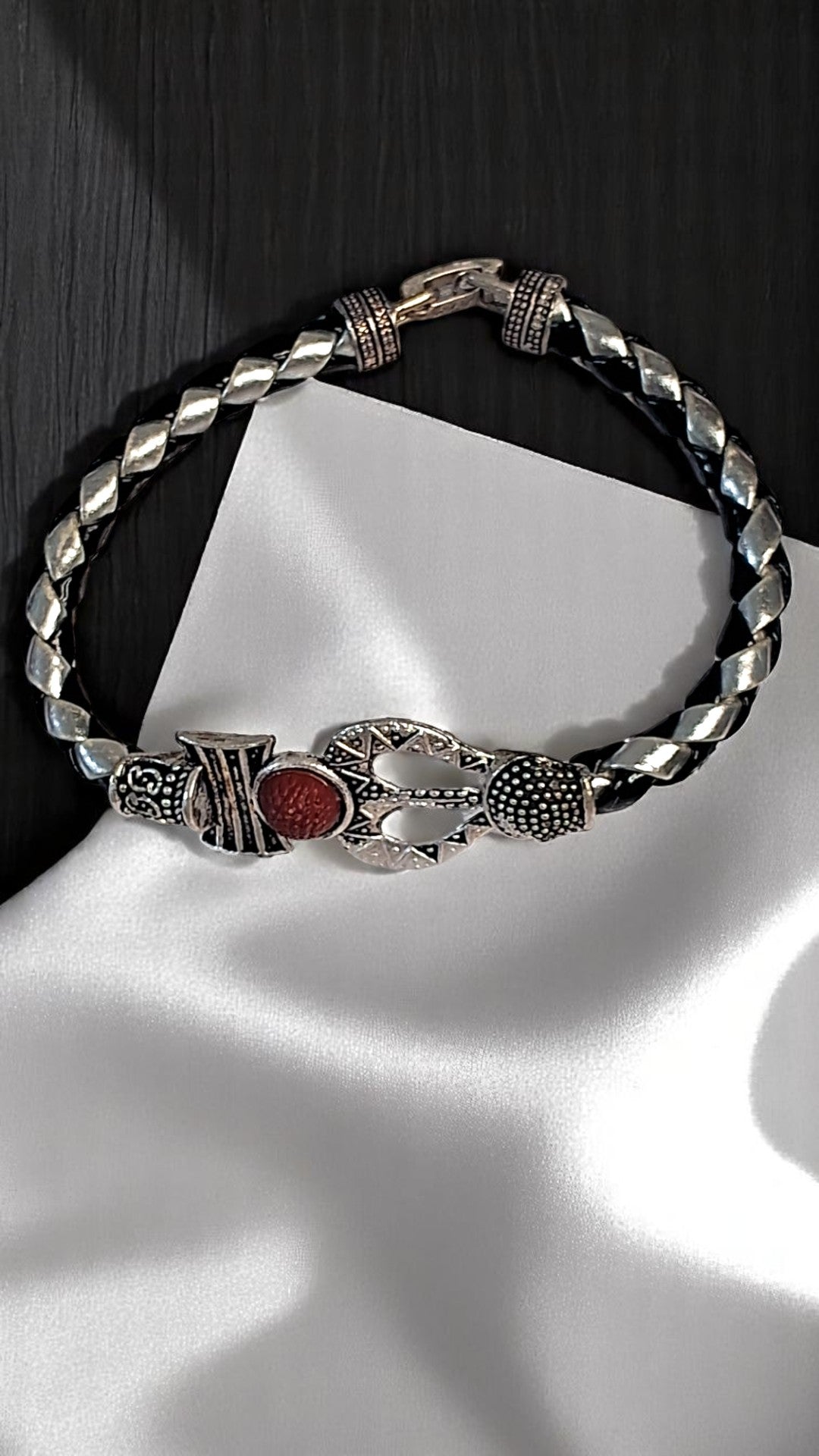 Trident Power Braided Shiva Bracelet - Silver