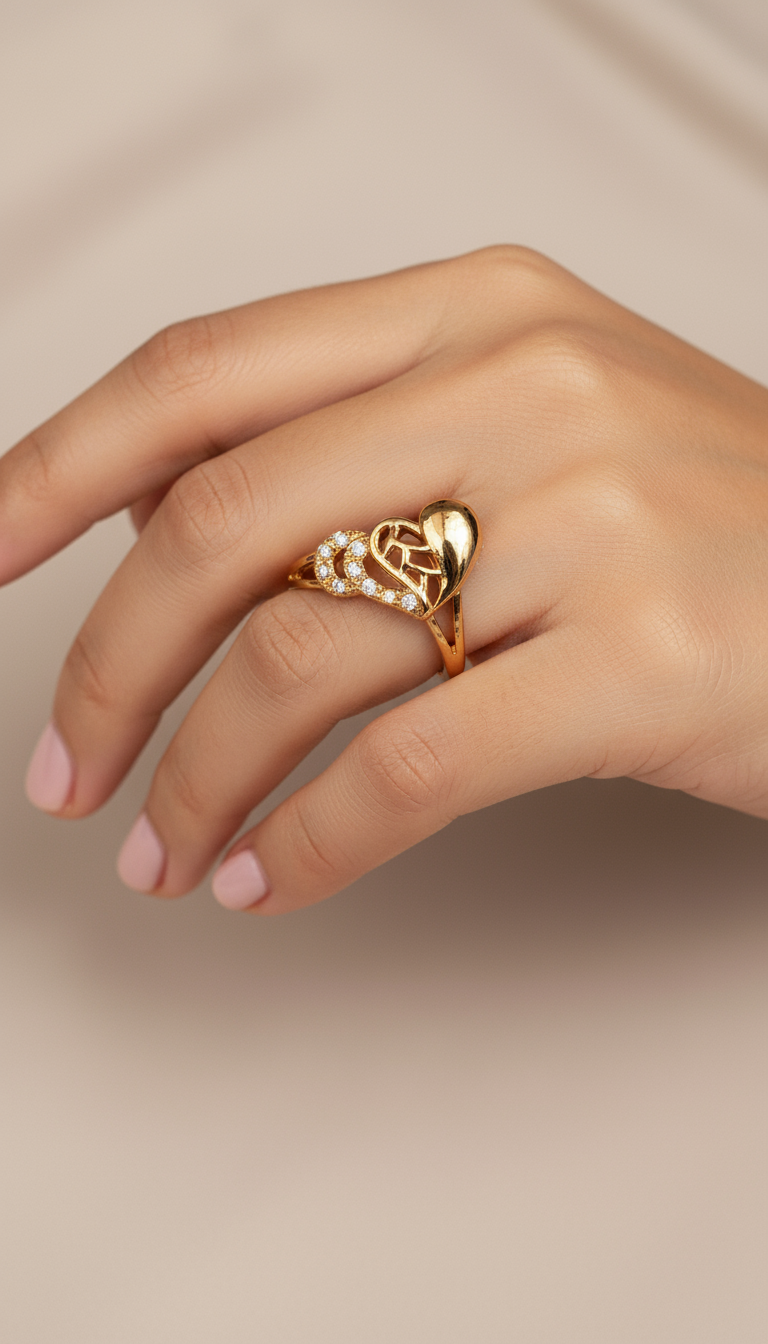 Dual Heart Sparkle Finger Ring