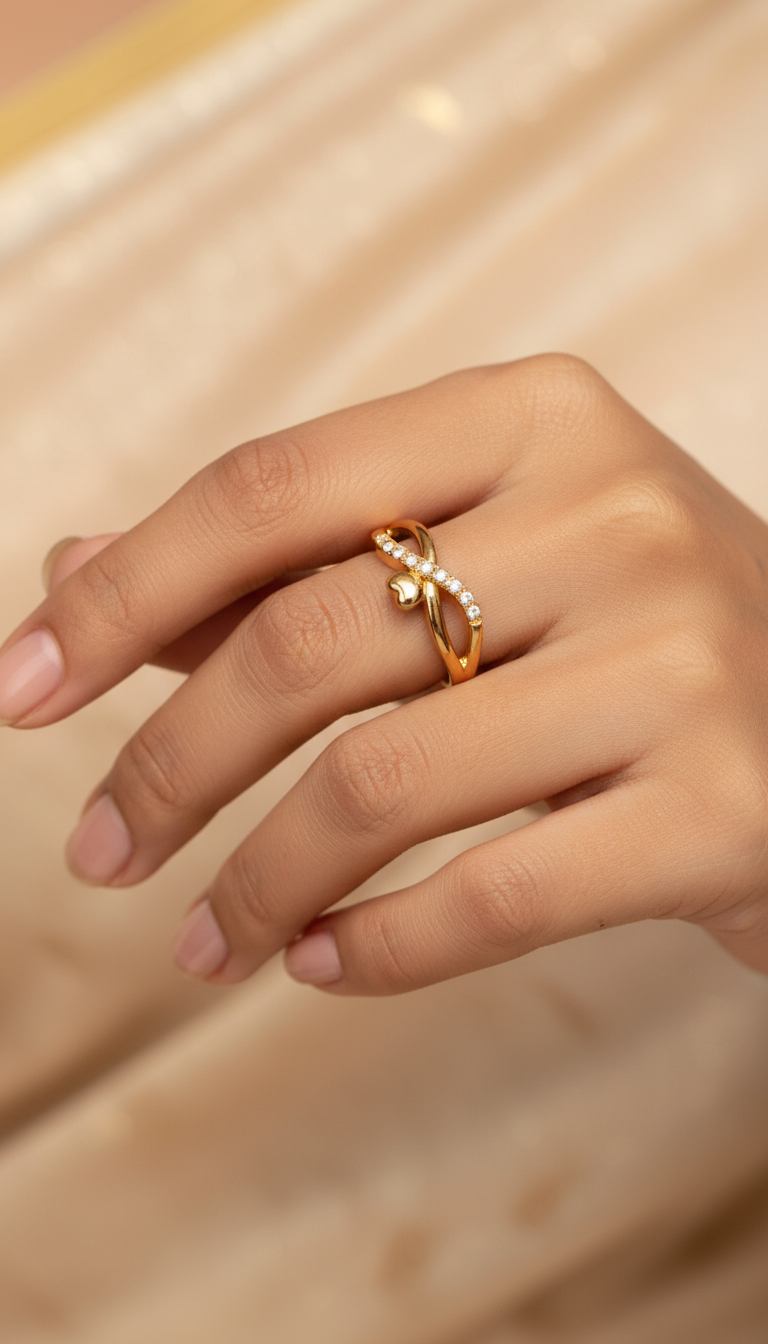 Heart Cross Sparkle Finger Ring