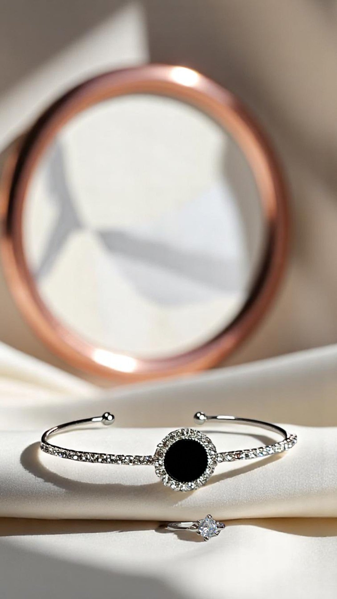 Korean Silver Crown Bracelet & Solitaire Ring Combo