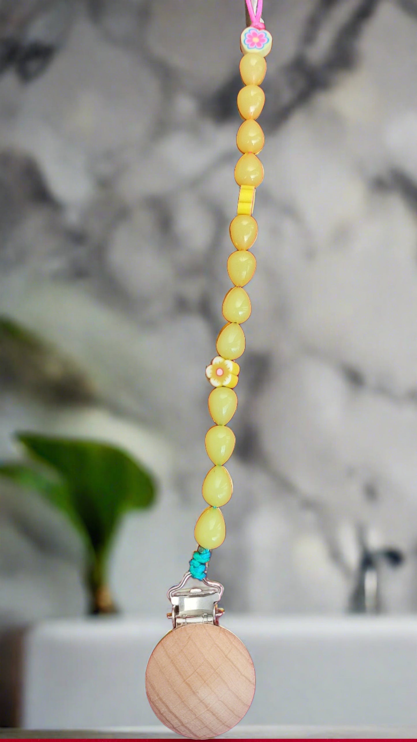 Yellow Flower Yellow Acrylic Beads Pacifier Clip