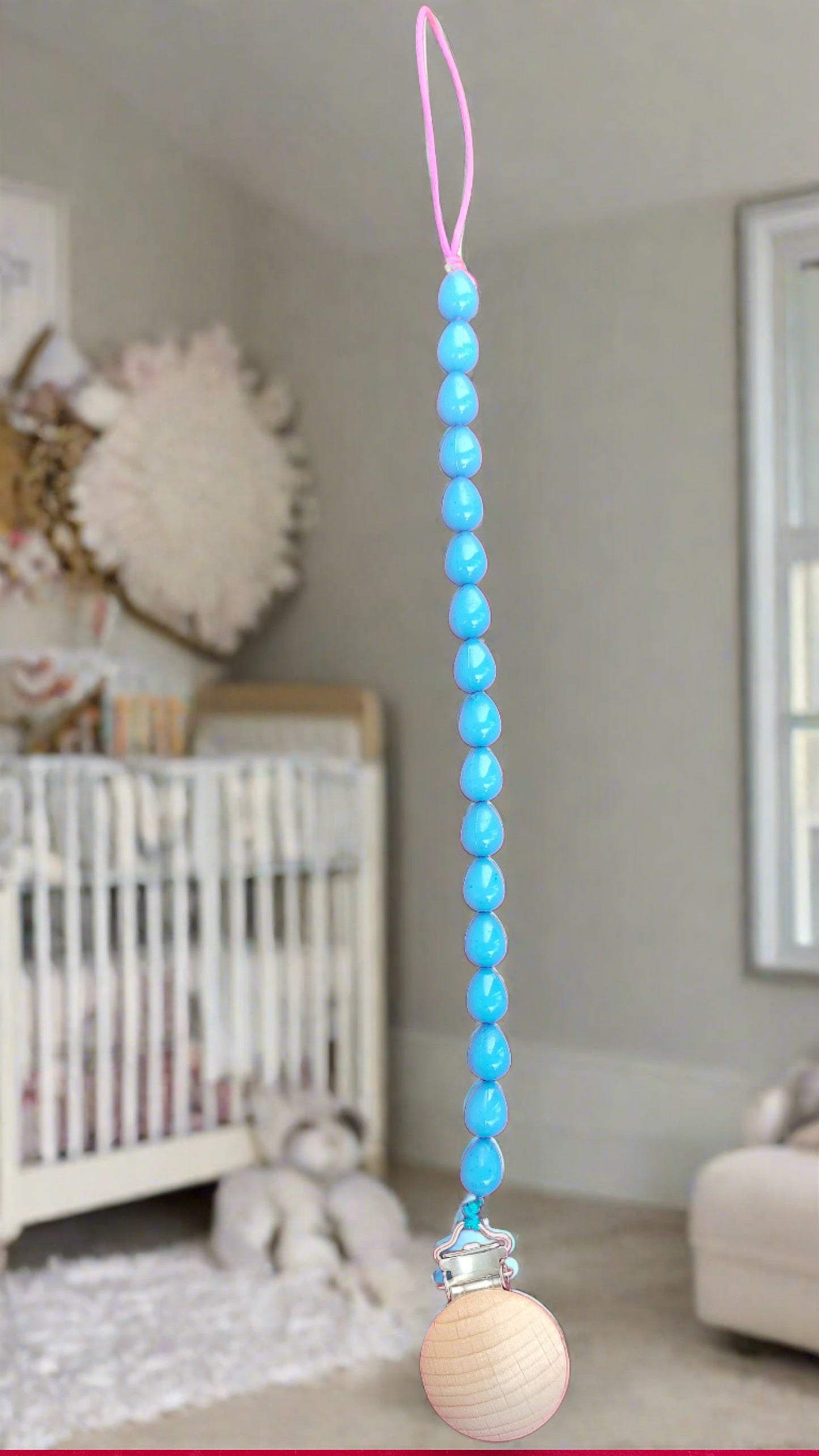 Blue Acrylic Beads Pacifier Clip