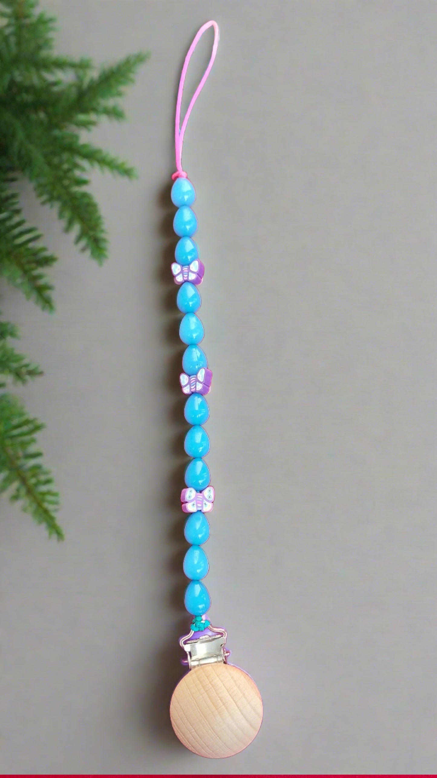 Blue Butterfly Blue Acrylic Beads Pacifier Clip