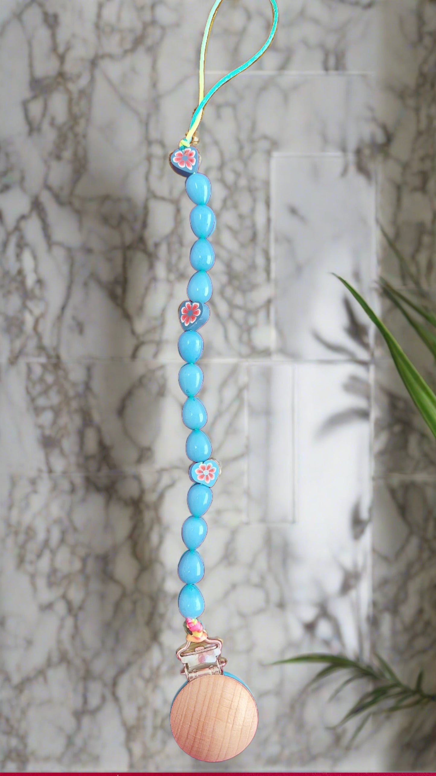 Blue Acrylic Beads Pacifier Clip