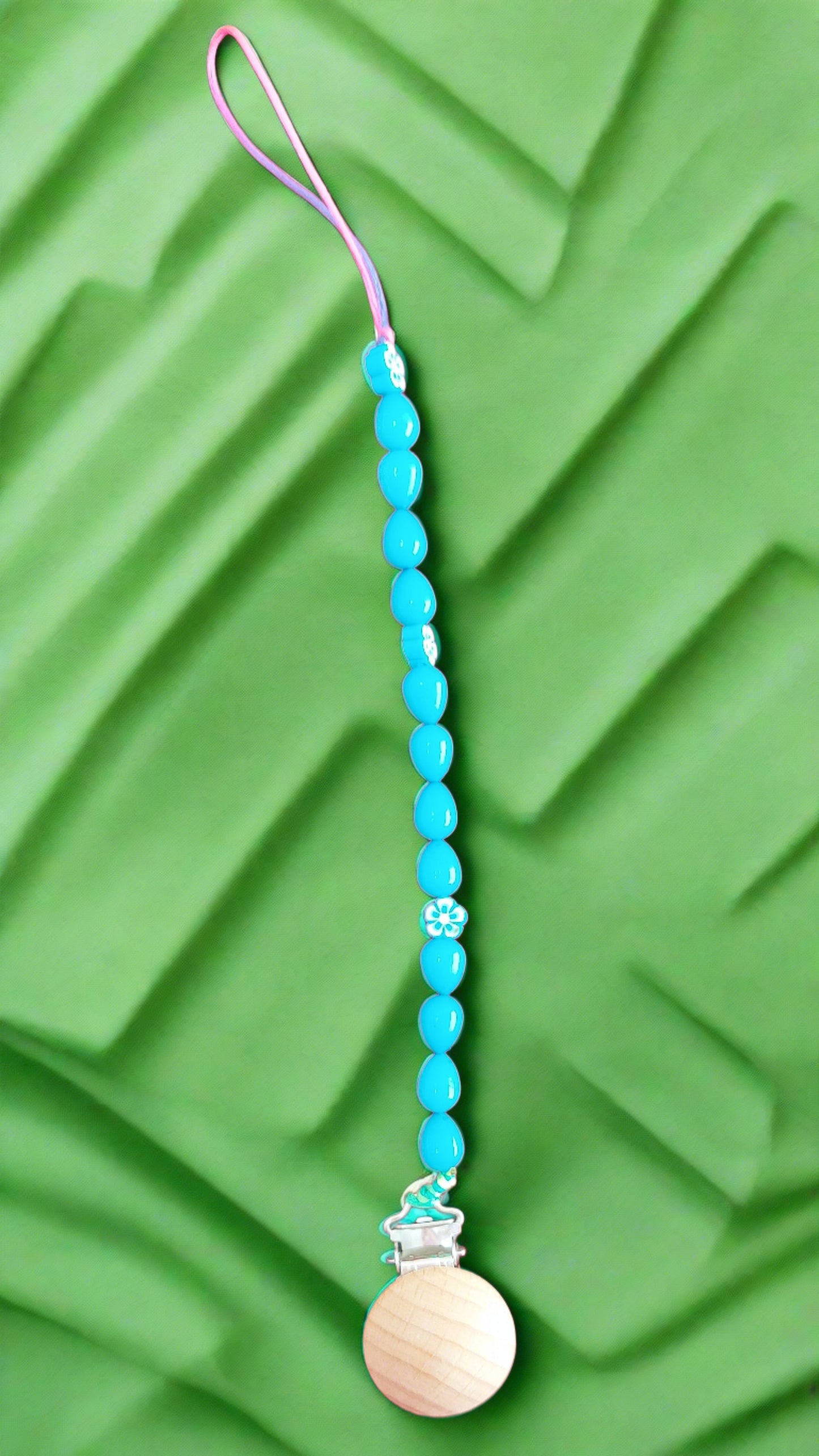 Blue Butterfly Wooden Beads Pacifier Clip