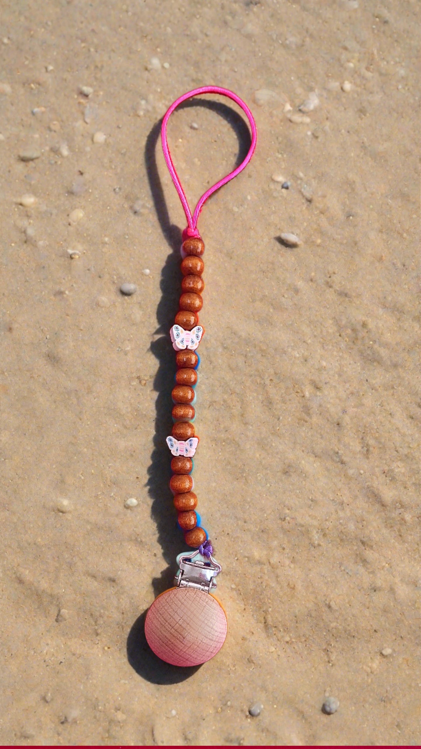 White Butterfly Wooden Beads Pacifier Clip