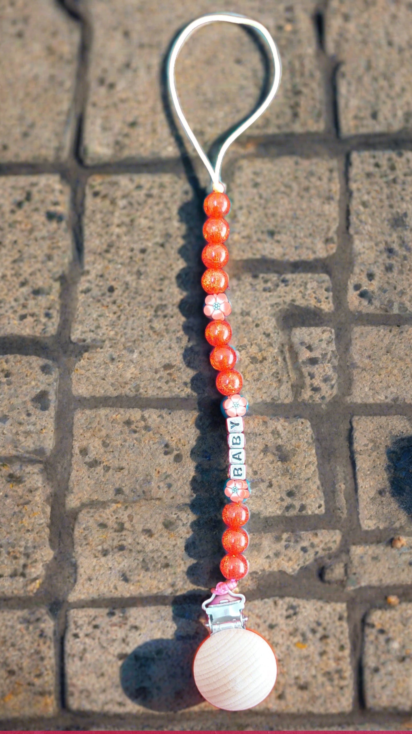 Red Crystal Beads Pacifier Clip