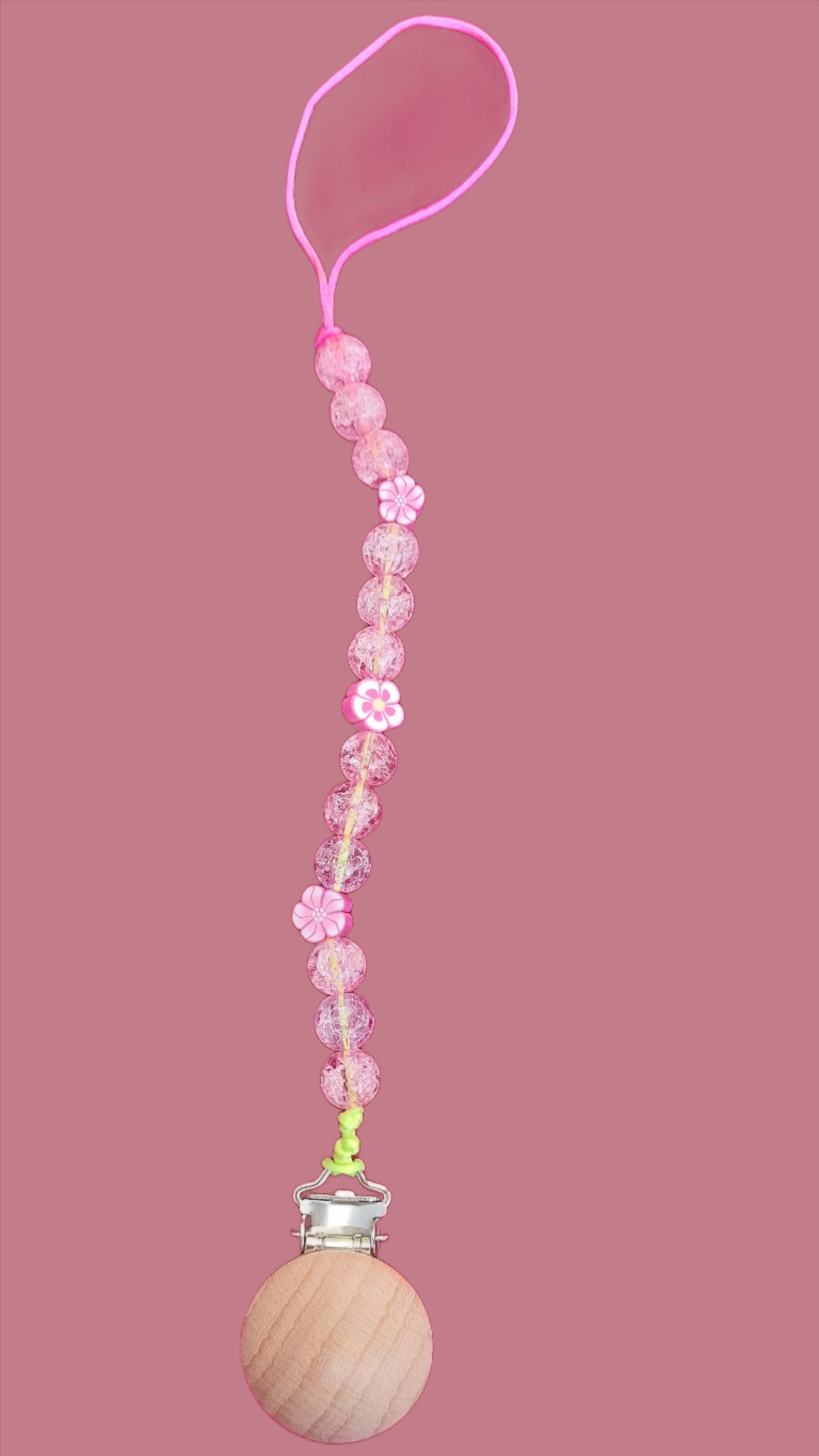 Pink Crystal Beads Pacifier Clip