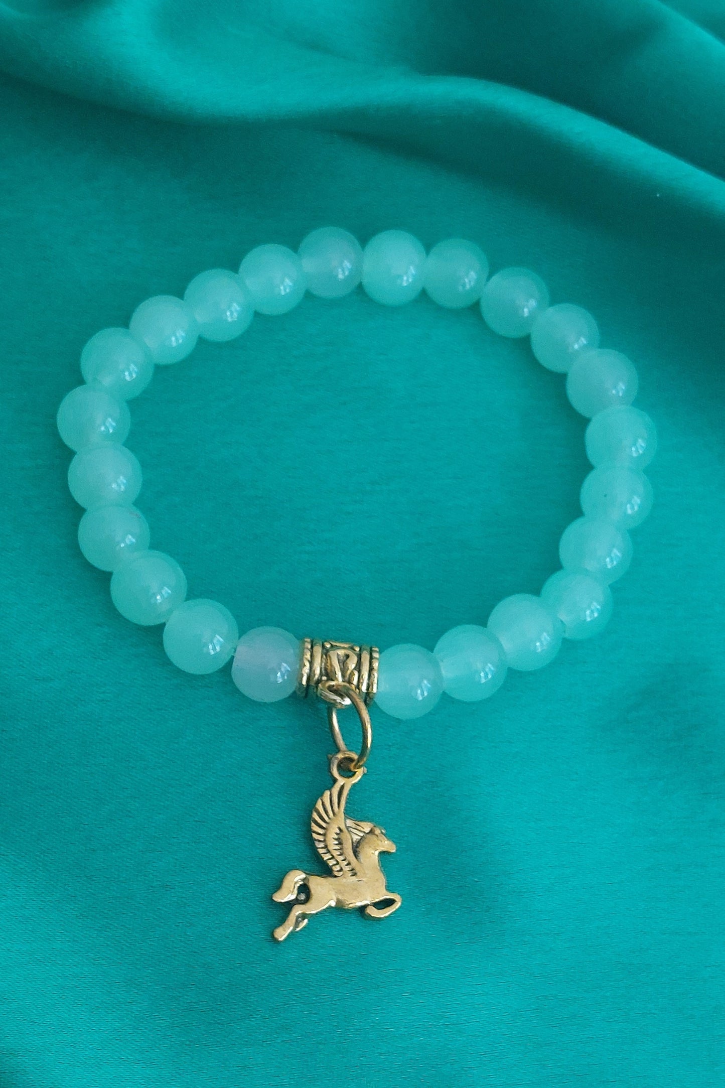 Unicorn Charm Green Beads Designer Bracelet