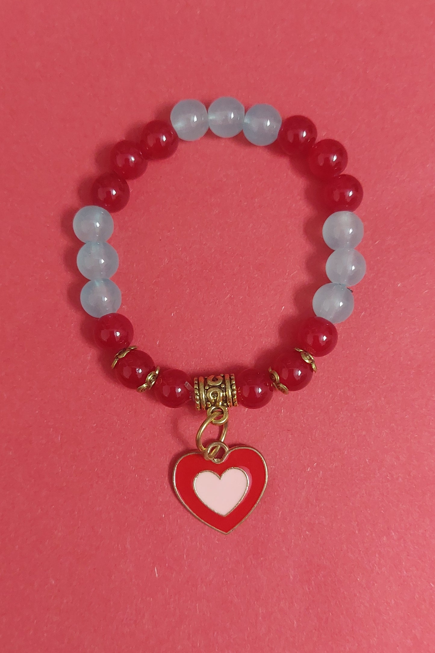 Heart Charm Red Blue Beads Designer Bracelet