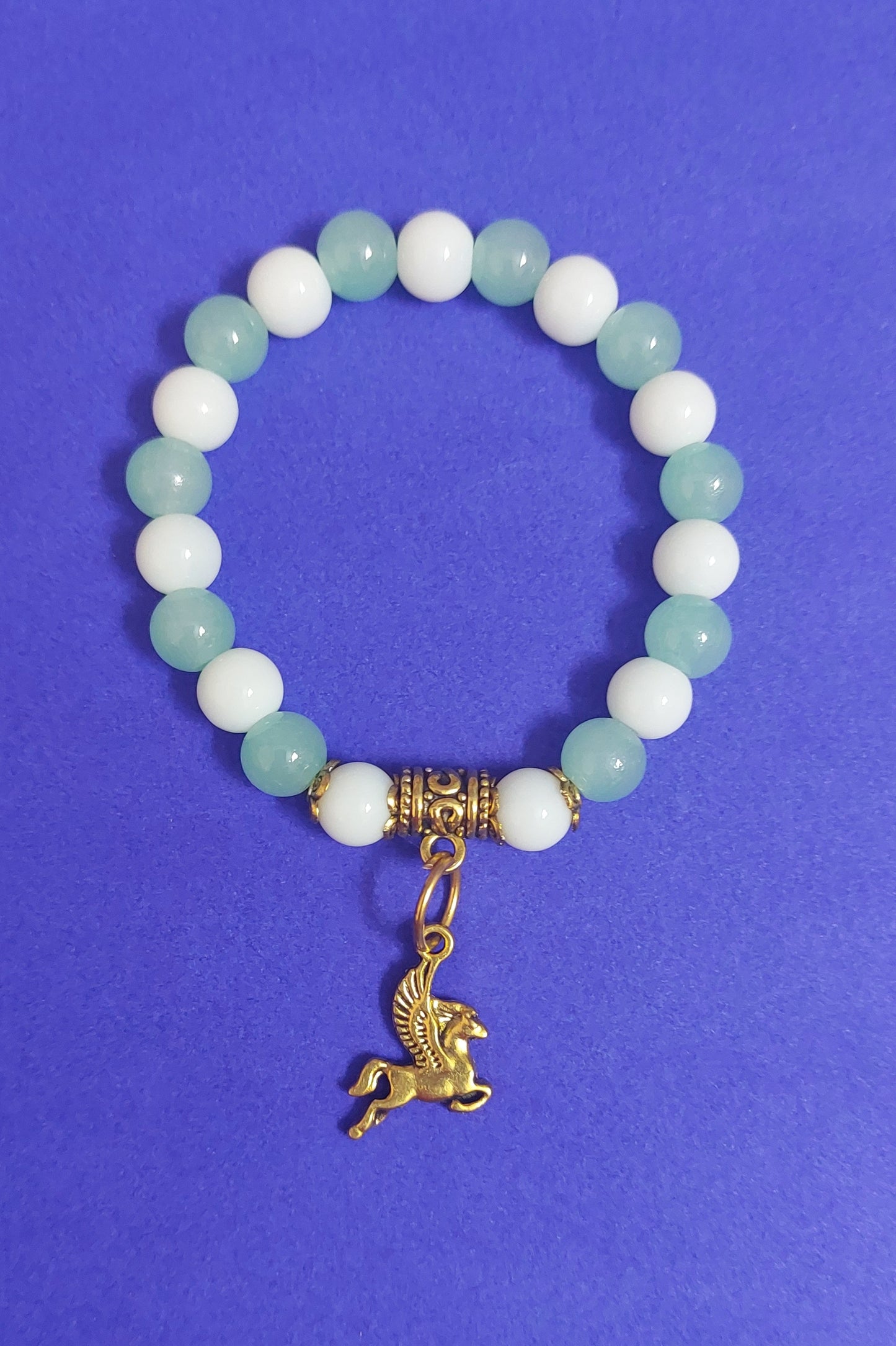 Unicorn Charm White Blue Beads Designer Bracelet