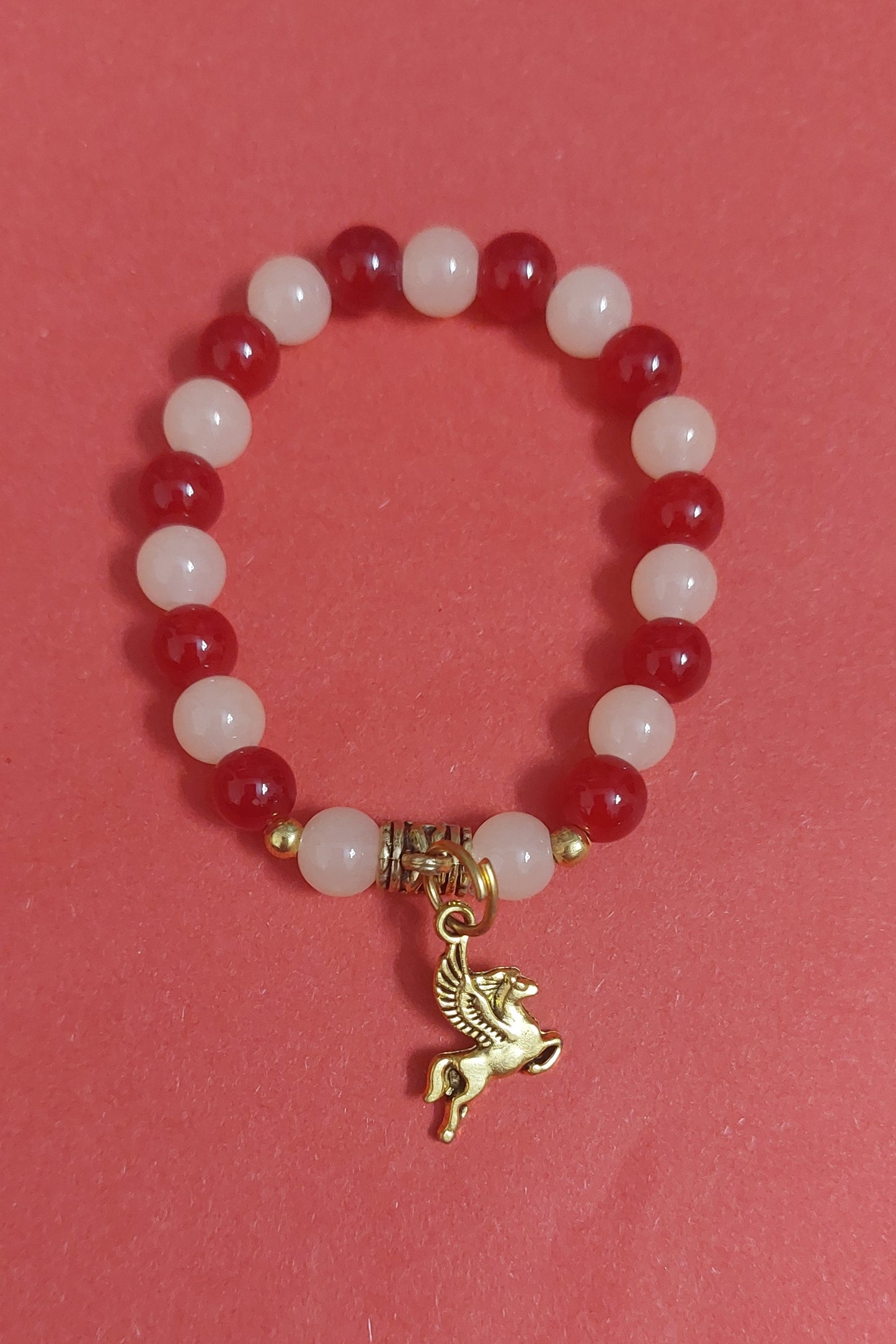 Unicorn Charm Red Cream Beads Designer Bracelet