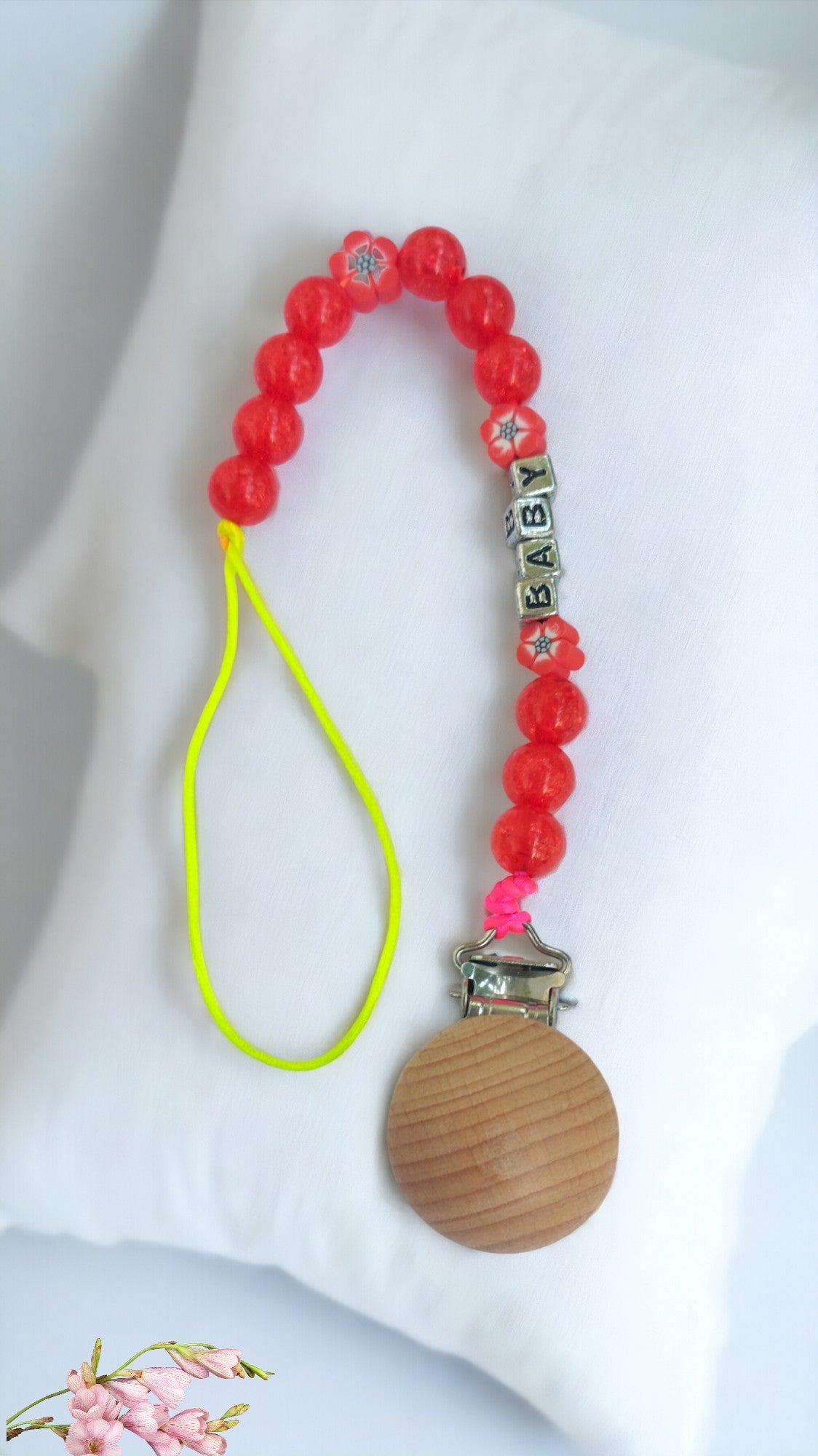 Red Crystal Beads Pacifier Clip