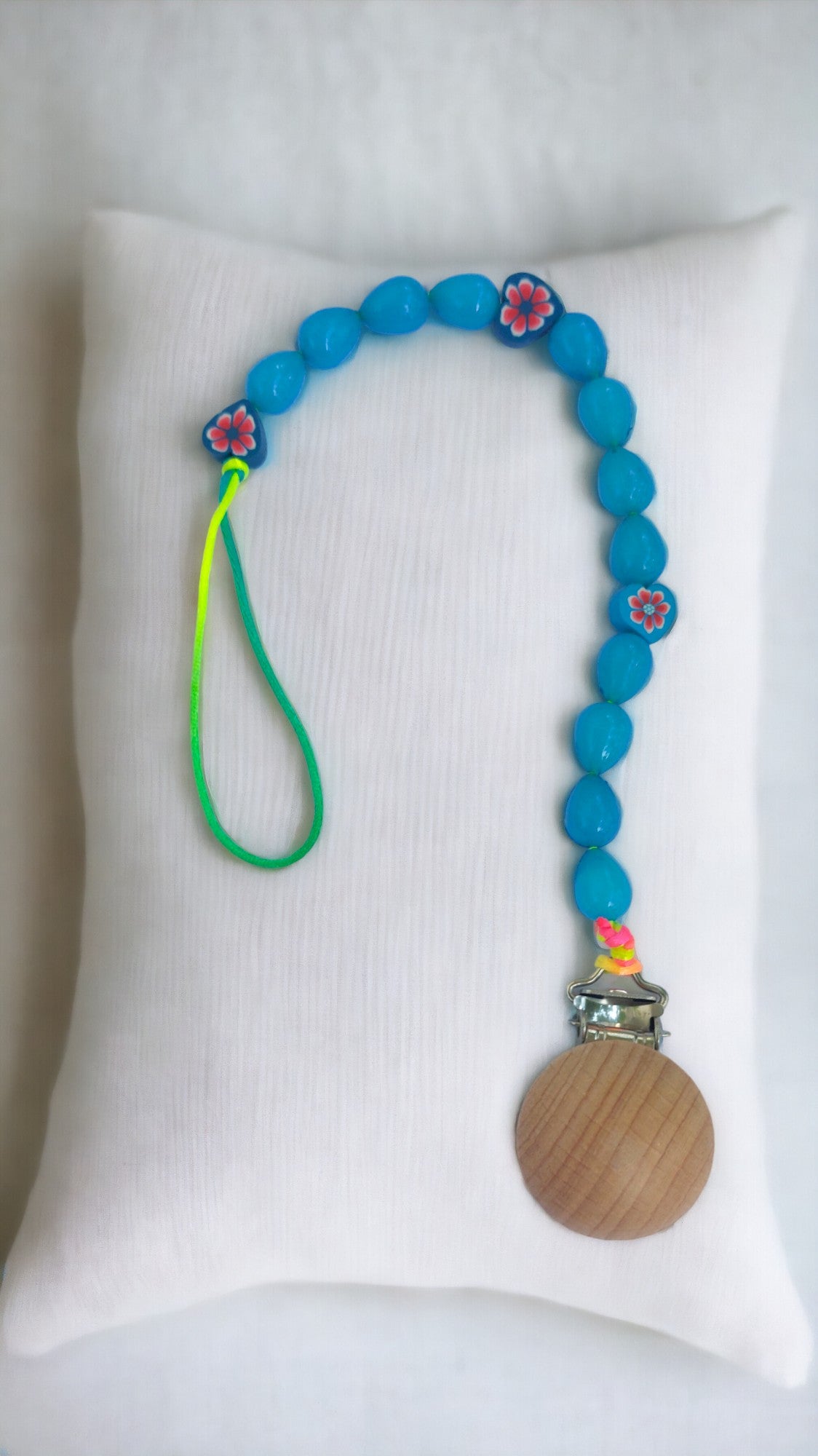 Blue Acrylic Beads Pacifier Clip