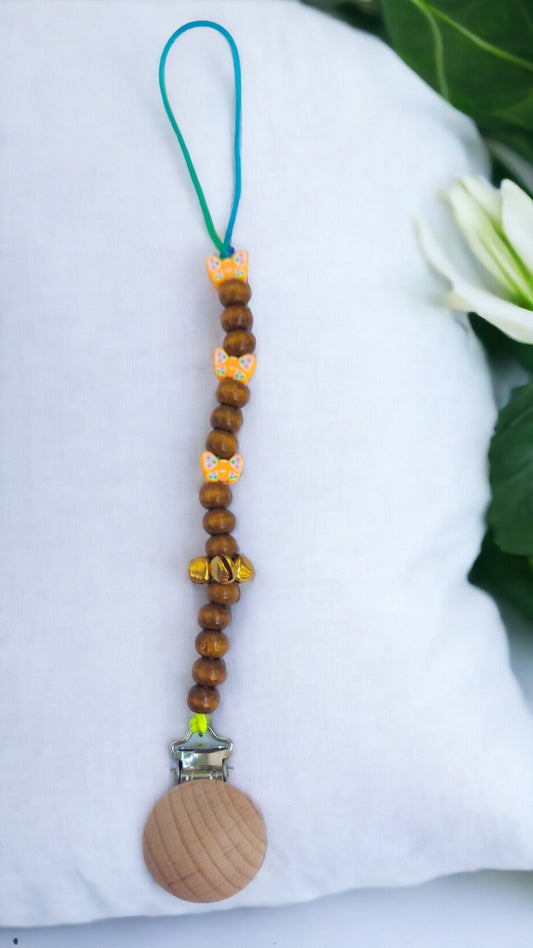 Orange Butterfly Wooden Beads Pacifier Clip