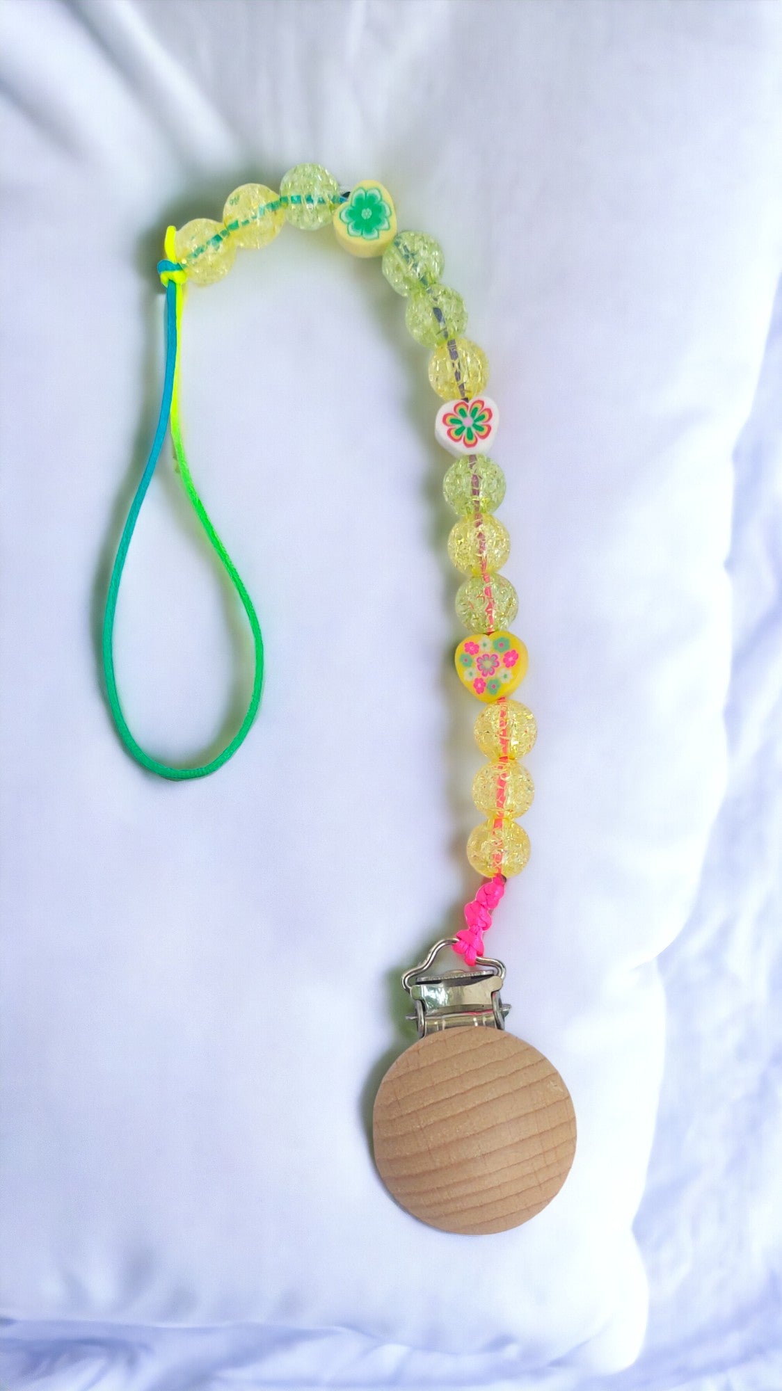 Yellow Crystal Beads Pacifier Clip