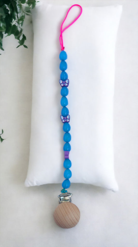 Blue Butterfly Blue Acrylic Beads Pacifier Clip