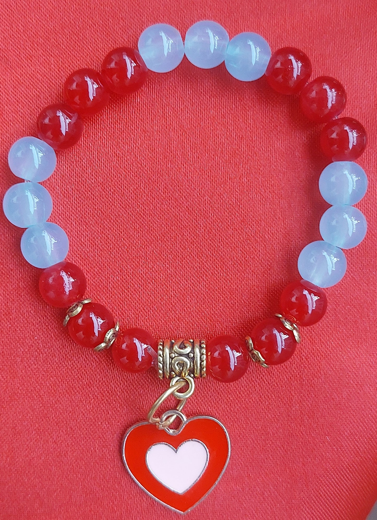 Heart Charm Red Blue Beads Designer Bracelet