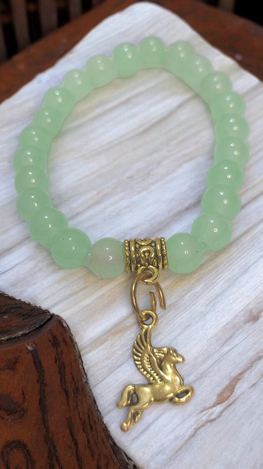 Unicorn Charm Green Beads Designer Bracelet