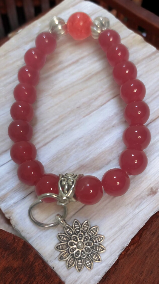 Flower Charm Red Beads Designer Bracelet