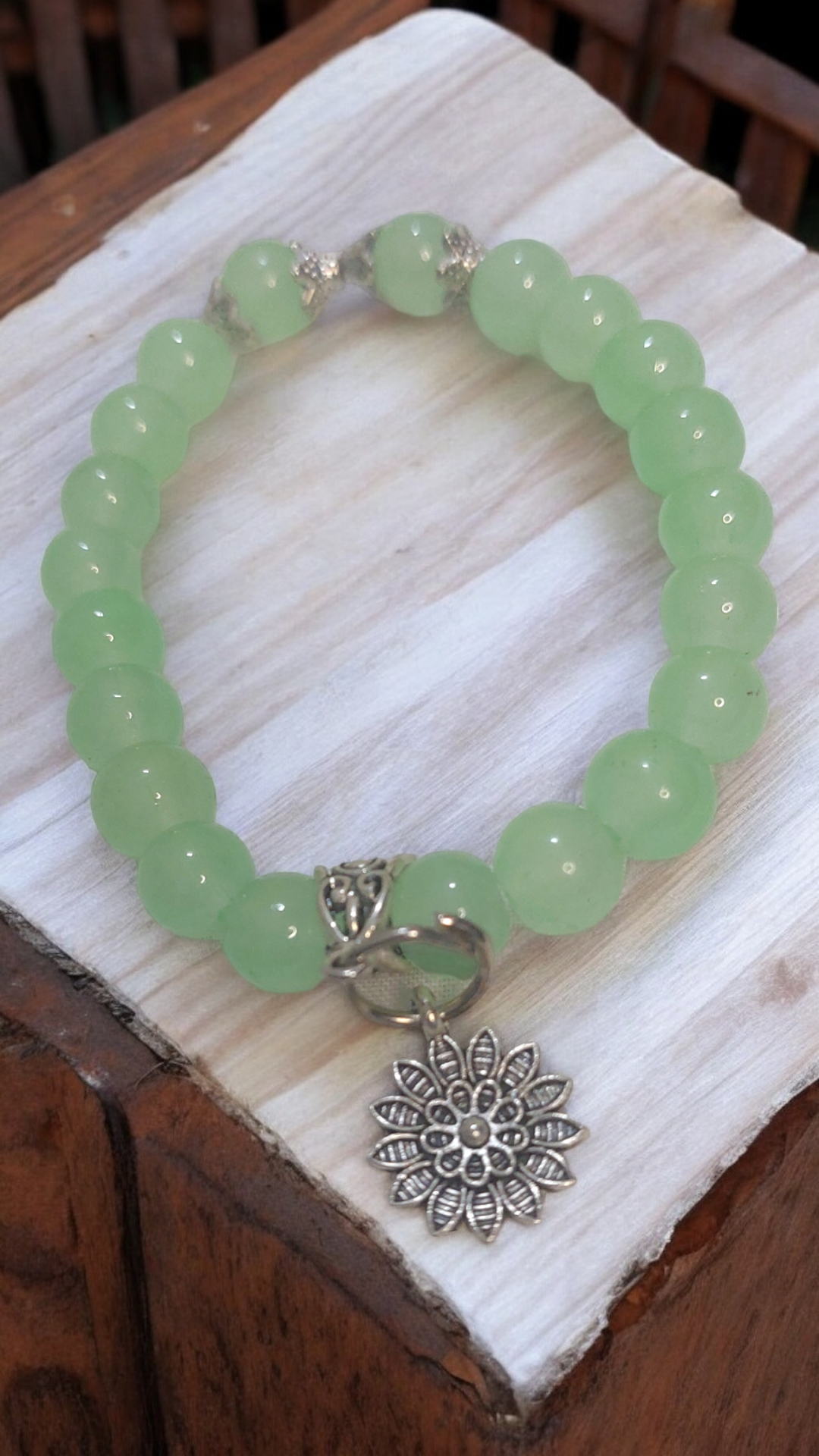 Flower Charm Green Beads Designer Bracelet