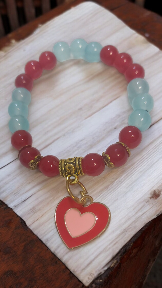 Heart Charm Red Blue Beads Designer Bracelet