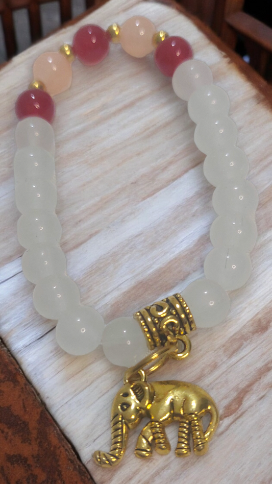 Elephant Charm White Red Beads Designer Bracelet