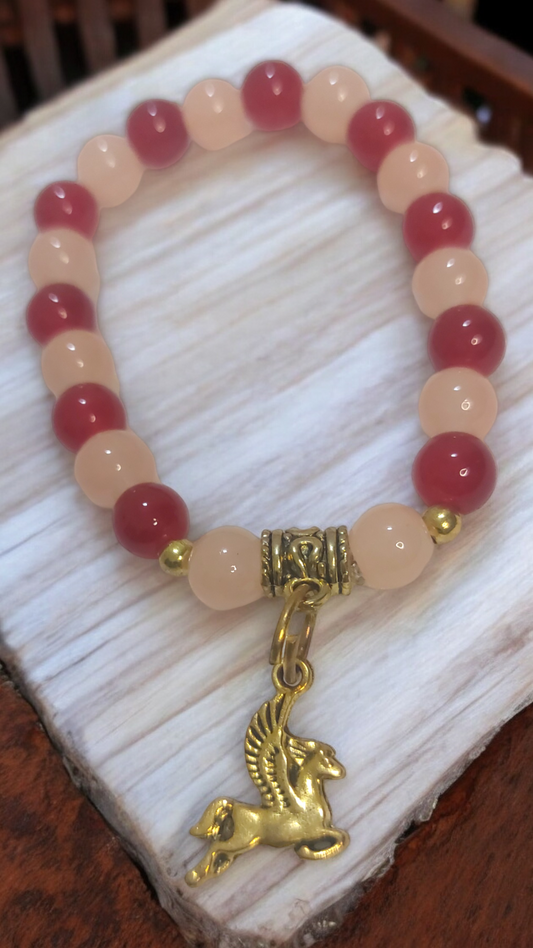 Unicorn Charm Red Cream Beads Designer Bracelet