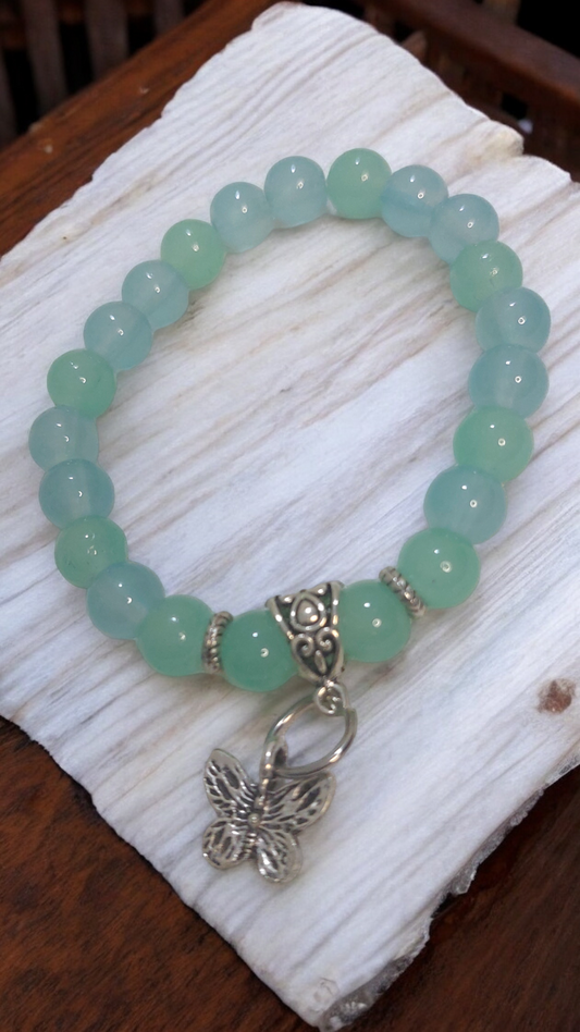 Butterfly Charm Blue Green Beads Designer Bracelet