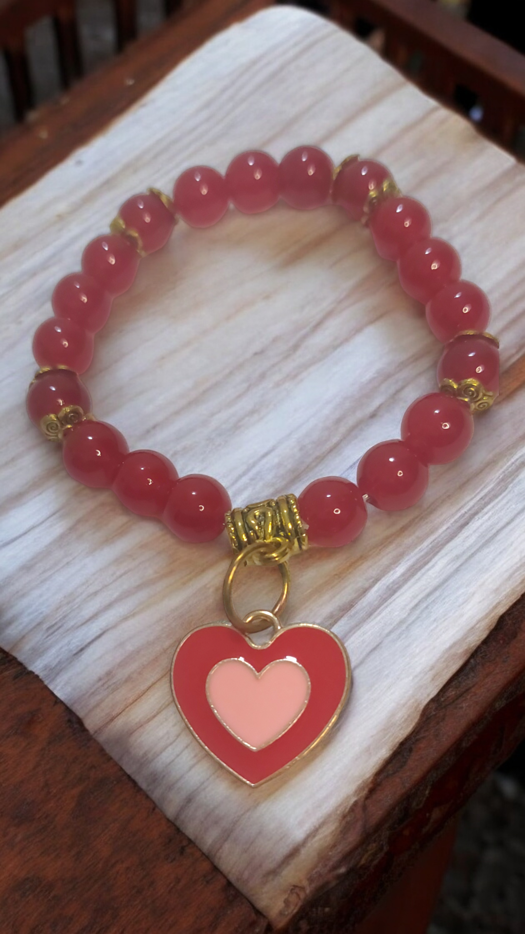 Heart Charm Red Beads Designer Bracelet