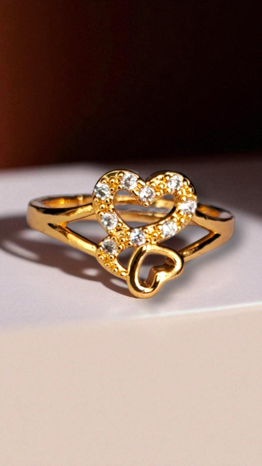 Double Heart Sparkle Finger Ring