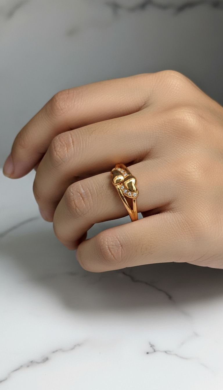 Golden Twin Hearts Finger Ring