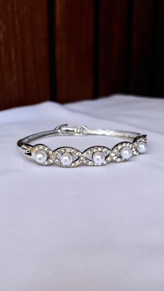Silver Pearl Infinity Bracelet