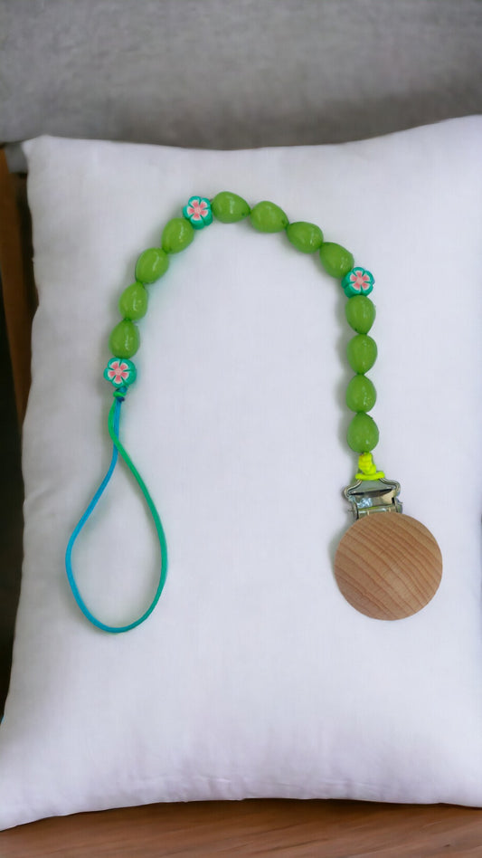 Green Flower Green Acrylic Beads Pacifier Clip