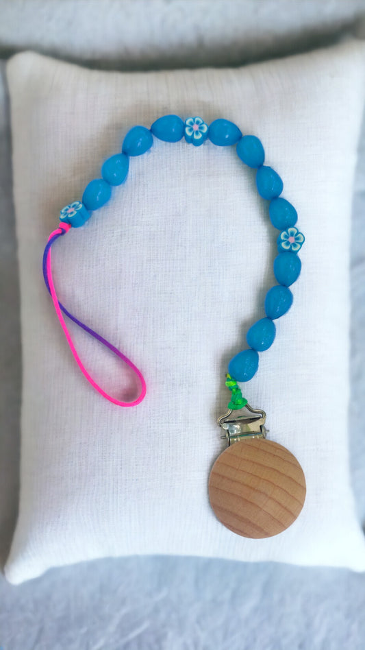 Blue Butterfly Wooden Beads Pacifier Clip