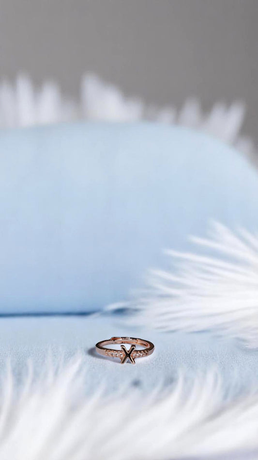 Korean Rosegold 'X' Crystal Ring