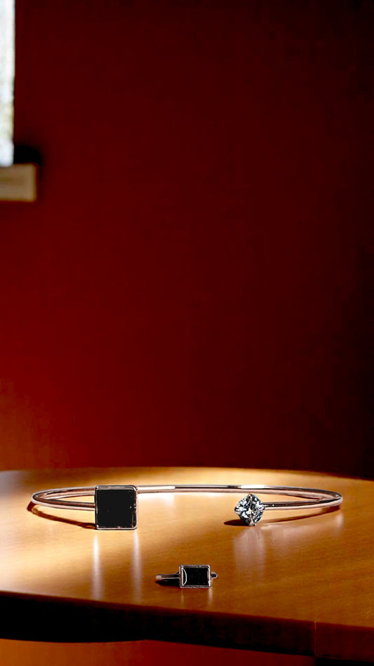 🖤 Korean Noir Block Bracelet & Ring Combo