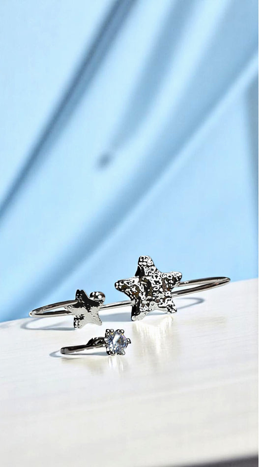 ❄️ Starlit Whispers – Silver Bracelet & Ring Combo ❄️