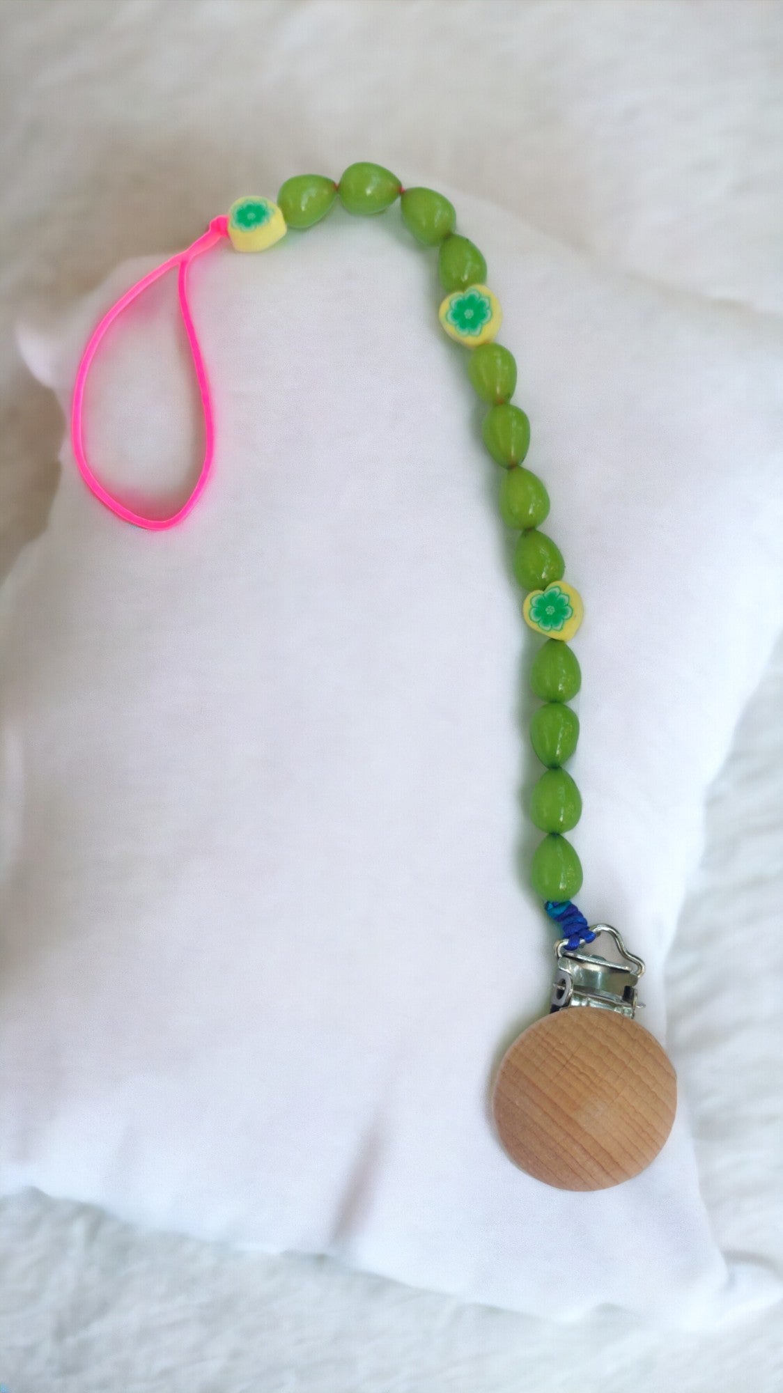 Yellow Heart Green Acrylic Beads Pacifier Clip