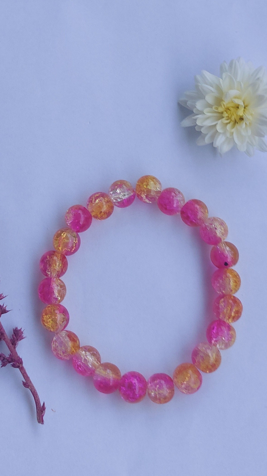 Orange Pink Dual Colored Crystal Beads Bracelet