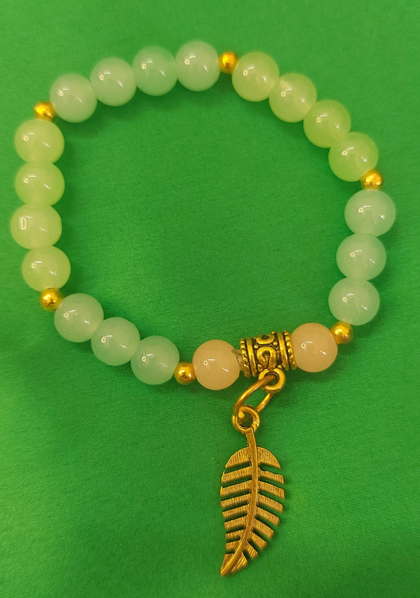 Leaf Charm Green Beads Designer Bracelet