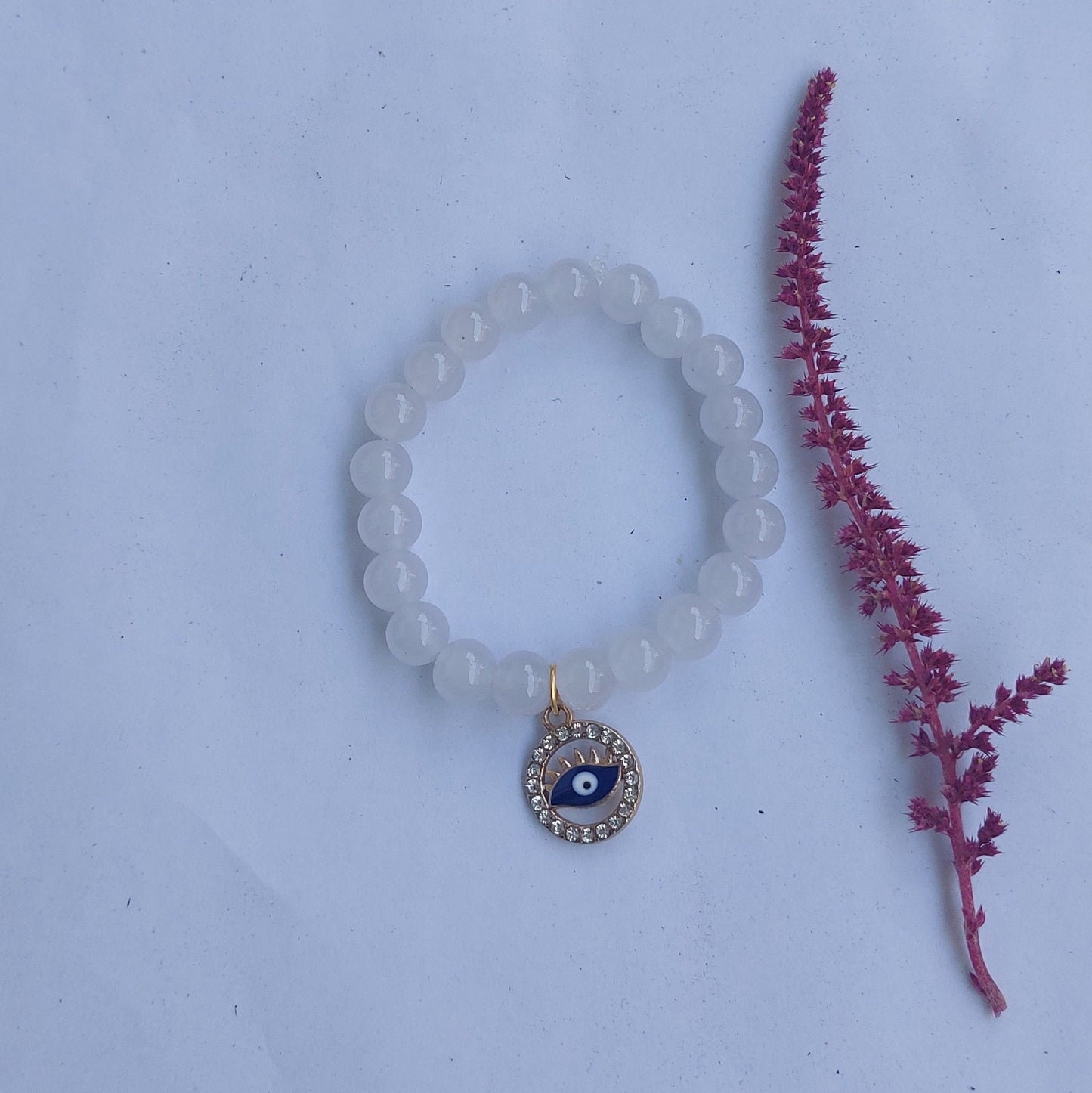 Evil Eye Milky White Beads Bracelet